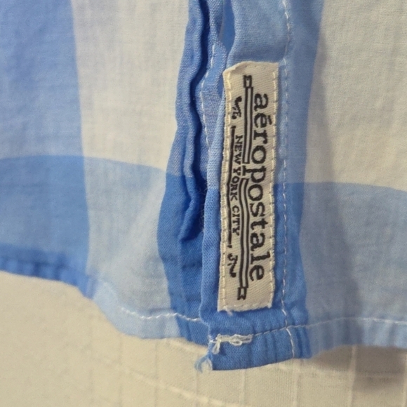 Aeropostale Button Up Plaid Shirt Top Womens Medium Blue Y2K - Picture 2 of 8